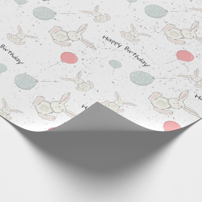 Papel de regalo de cumpleaños con conejito y globo (Esquina)