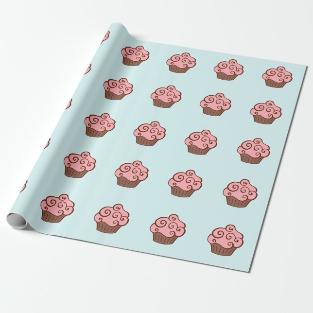 Papel de regalo de cumpleaños con cupcakes (Desenrollado)