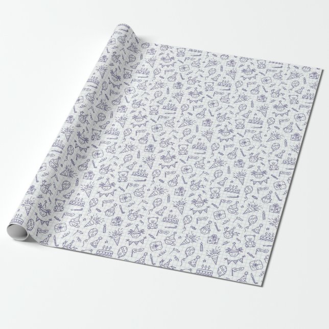 Papel de regalo de cumpleaños con dibujos a mano (Desenrollado)