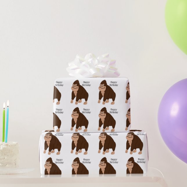 Papel de regalo de cumpleaños con diseño de gorila (Regalos de fiesta)