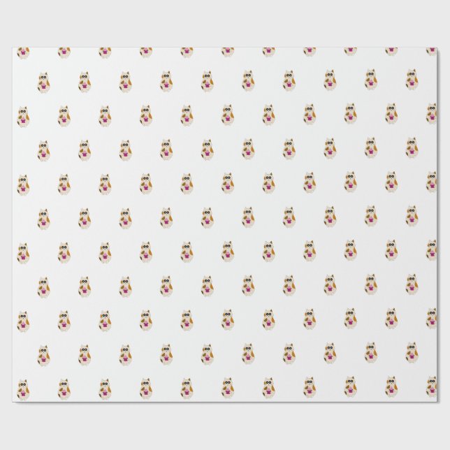 Papel de regalo de cumpleaños con gato y pastelito (Superficie plana)