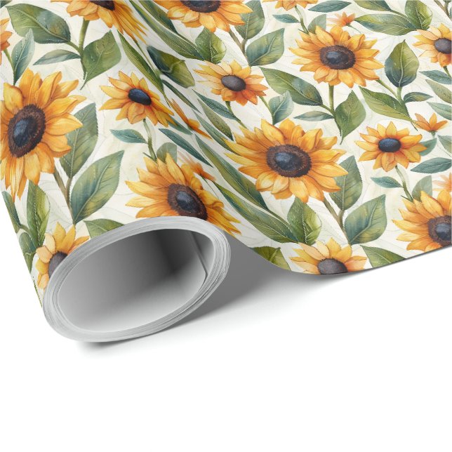 Papel de regalo de cumpleaños con girasoles (Esquina del rollo)