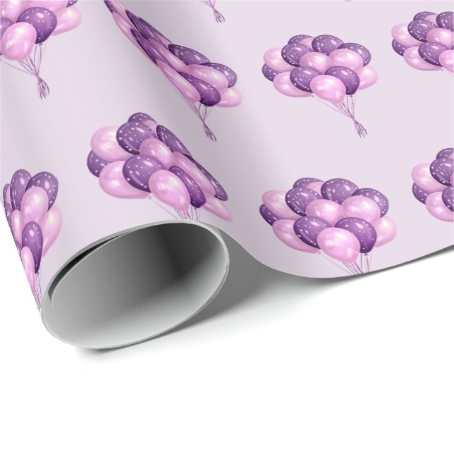 Papel de Regalo de Cumpleaños con Globos Morados (Esquina del rollo)