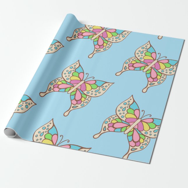 Papel de regalo de cumpleaños con mariposas (Desenrollado)