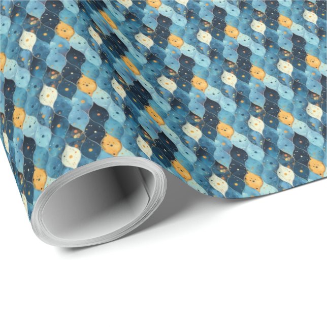 Papel de regalo de cumpleaños con patrón azul y do (Esquina del rollo)
