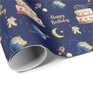 Papel de regalo de cumpleaños de aventura espacial