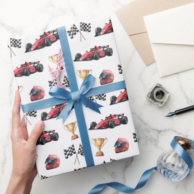 Papel de regalo de cumpleaños de coche de carreras (Regalar)