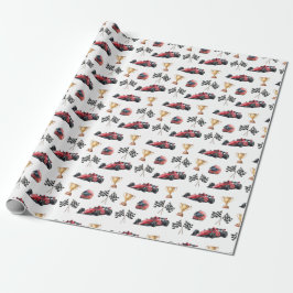 Papel de regalo de cumpleaños de coche de carreras