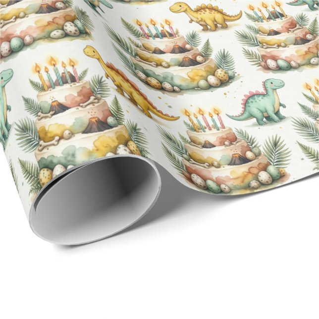 Papel de regalo de cumpleaños de dinosaurio (Esquina del rollo)