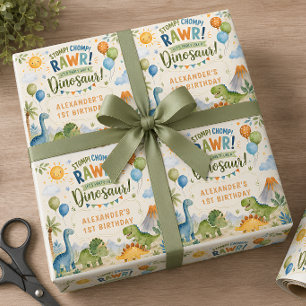 Papel de regalo de cumpleaños de dinosaurio lindo 