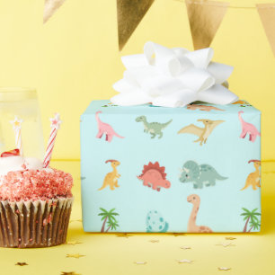 Papel de regalo de cumpleaños de dinosaurio para f
