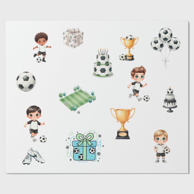Papel de Regalo de Cumpleaños de Fútbol Niño | (Superficie plana)