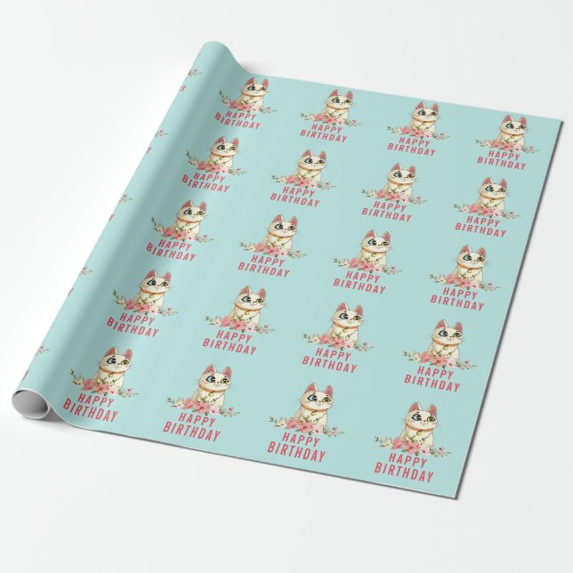 Papel de regalo de cumpleaños de gatito de gato pe (Desenrollado)
