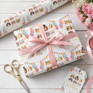 Papel de regalo de cumpleaños de gato adorable
