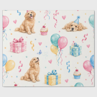 Papel de regalo de cumpleaños de Golden Retriever 