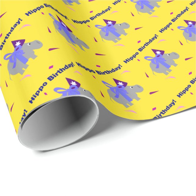 Papel de regalo de cumpleaños de hipopótamo (Esquina del rollo)