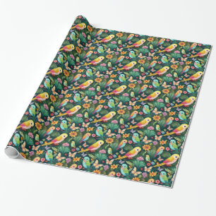 Papel de regalo de cumpleaños de loro tropical