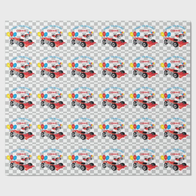 Papel de regalo de cumpleaños de niño con coche de (Superficie plana)