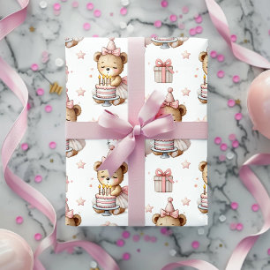 Papel de regalo de cumpleaños de osito de peluche 