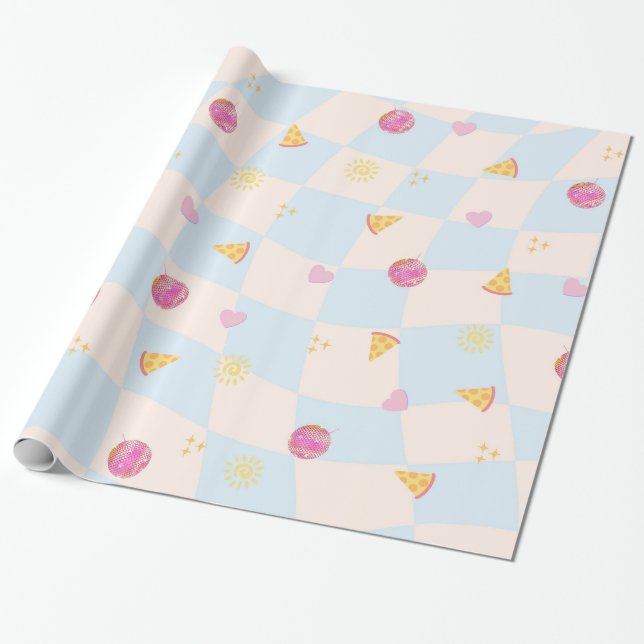 Papel de regalo de cumpleaños de pizza divertida y (Desenrollado)