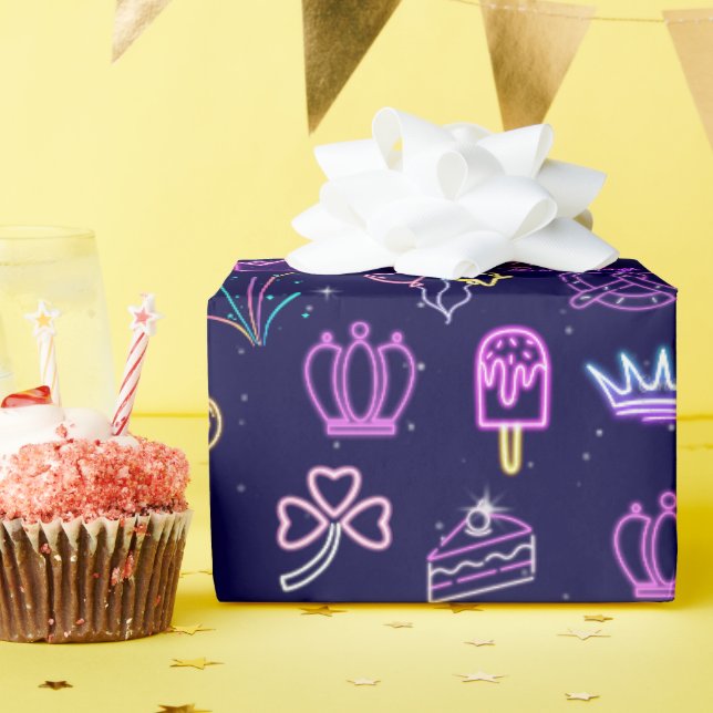 Papel de regalo de cumpleaños de princesa neon (Fiesta de cumpleaños )
