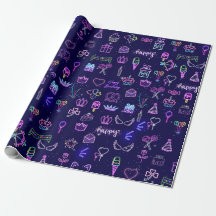 Papel de regalo de cumpleaños de princesa neon