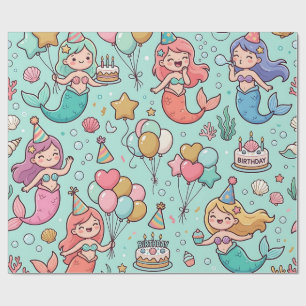 Papel de regalo de cumpleaños de sirena – Fiesta e