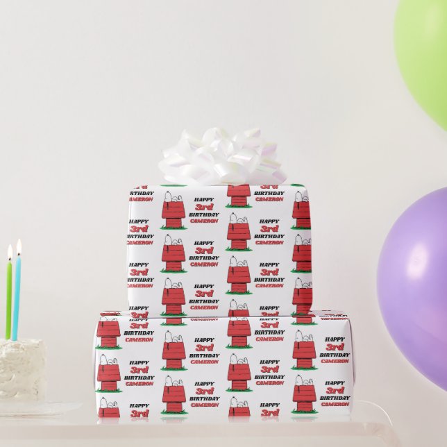 Papel de regalo de cumpleaños de Snoopy Casa de pe (Regalos de fiesta)