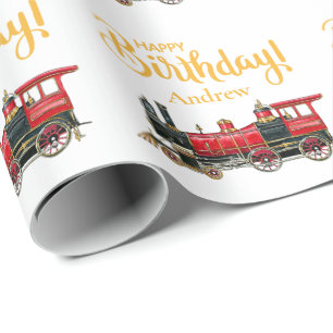 Papel de regalo de cumpleaños de tren vintage esté