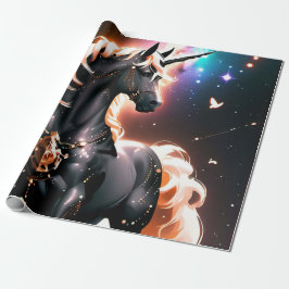 Papel de regalo de cumpleaños de Unicornio negro e