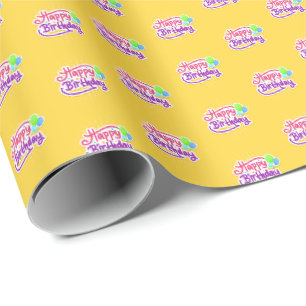 Papel de regalo de cumpleaños feliz amarillo