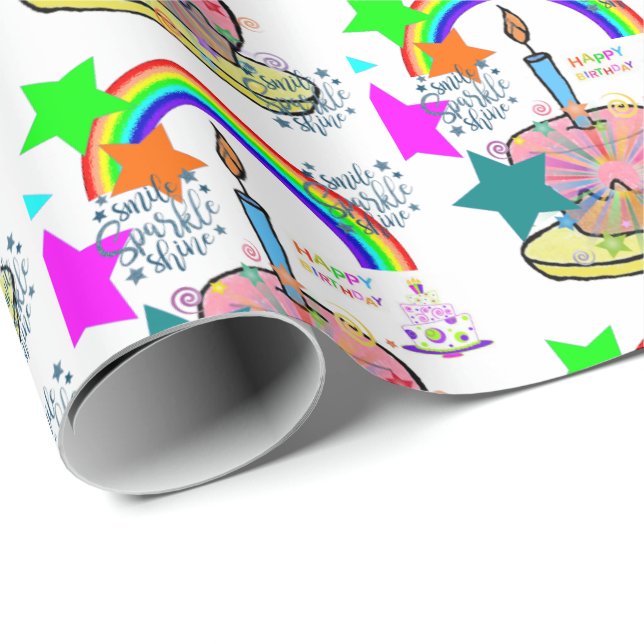 Papel de Regalo de Cumpleaños Feliz Arcoíris (Esquina del rollo)