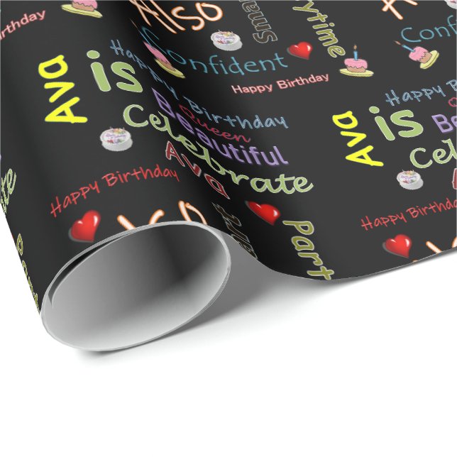 Papel de regalo de cumpleaños feliz Ava (Esquina del rollo)