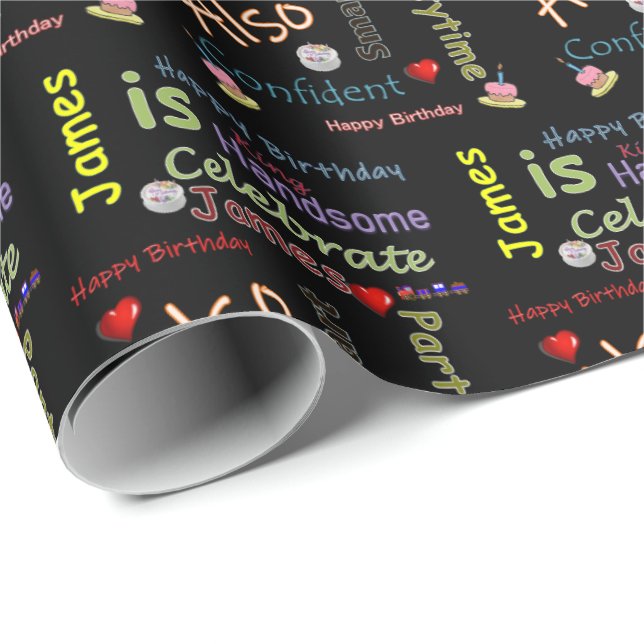 Papel de regalo de cumpleaños feliz James (Esquina del rollo)