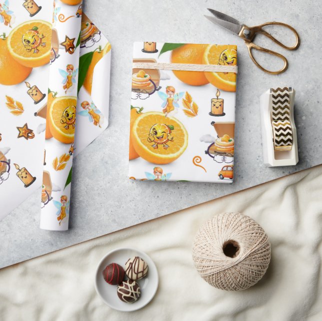 Papel de regalo de cumpleaños feliz naranjas vela  (Artesanía)