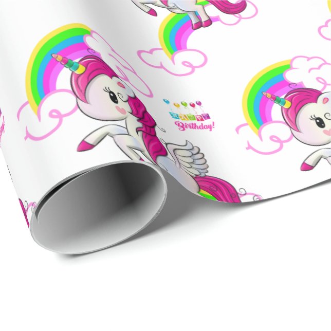 Papel de Regalo de Cumpleaños Feliz Unicornio (Esquina del rollo)