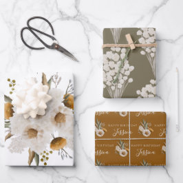 Papel de regalo de cumpleaños floral acuarela en h