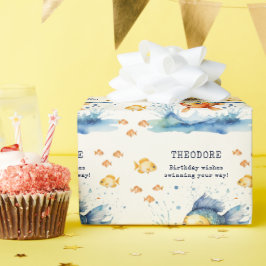 Papel de regalo de cumpleaños infantil con peces e