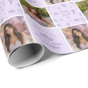 Papel de regalo de cumpleaños número 16 dulce con
