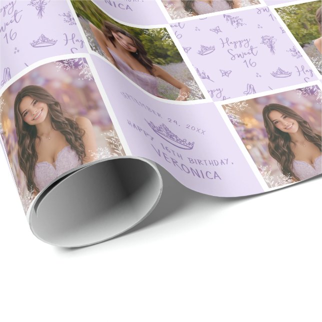 Papel de regalo de cumpleaños número 16 dulce con  (Esquina del rollo)