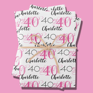 Papel de regalo de cumpleaños número 40 rosa con n