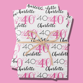 Papel de regalo de cumpleaños número 40 rosa nombr