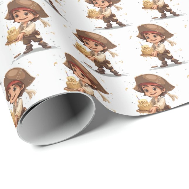 Papel de regalo de cumpleaños pirata para niños (Esquina del rollo)