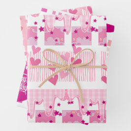 Papel de regalo de cumpleaños rosa juego de 3 hoja