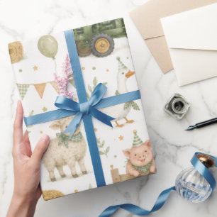 Papel de regalo de cumpleaños Watercolor Farm con
