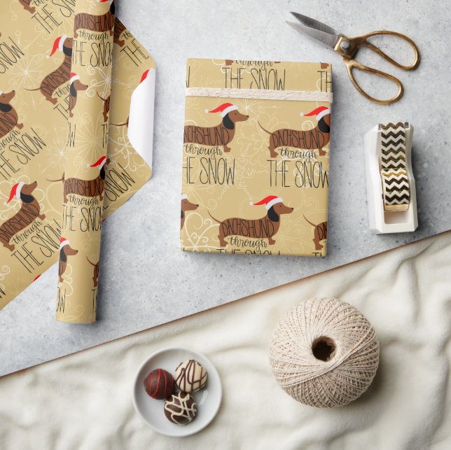 Papel de regalo de Dachshund a través de la nieve (Artesanía)