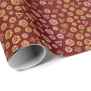 Papel de regalo de dados de rol rojo y dorado