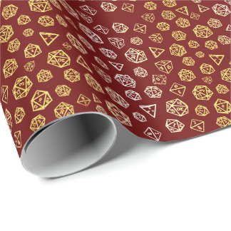 Papel de regalo de dados de rol rojo y dorado