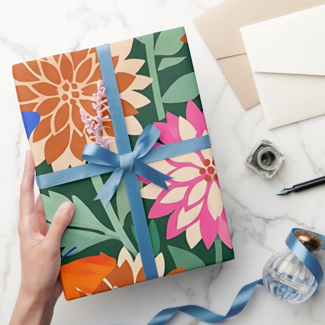 Papel de regalo de dalias abstractas y mariposas (Regalar)