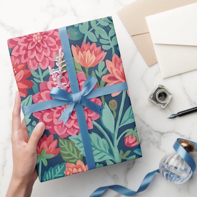 Papel de regalo de dalias abstractas y mariposas (Regalar)